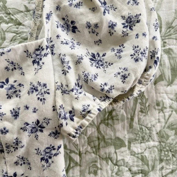 Reformation Casterly Linen Puff Sleeve Tie Back Top Madeline Floral Print Size 4 - Picture 6 of 8